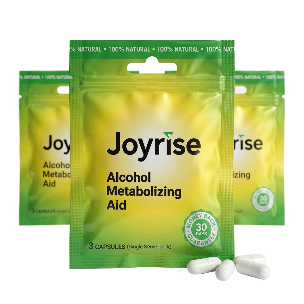 Three Joyrise capsule packets, 3 capsules per packet