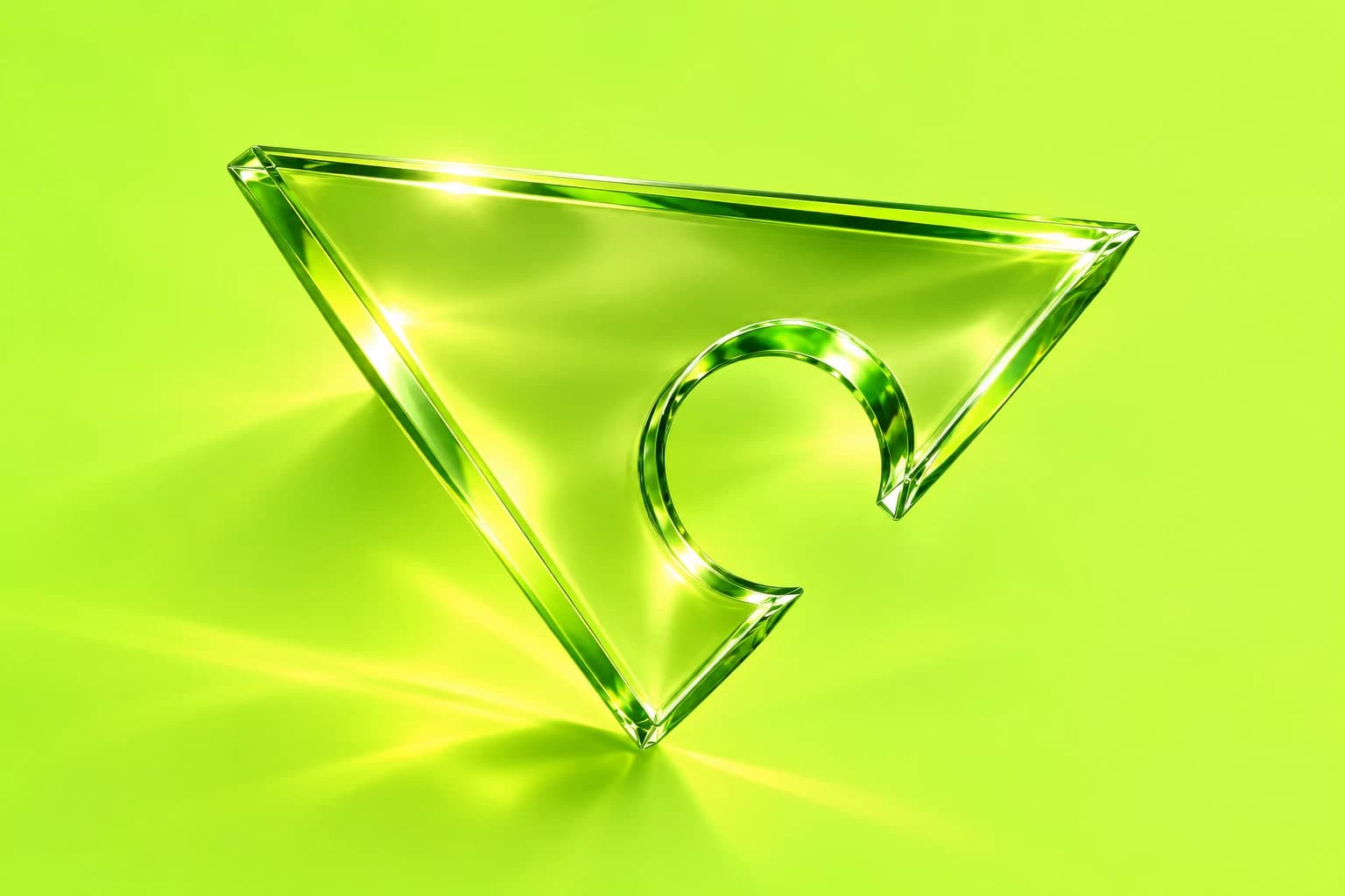 Joyrise triangle symbol sculpted in translucent lime glass
