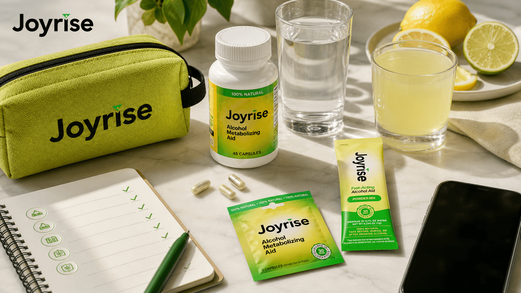 Joyrise formats with water and travel essentials