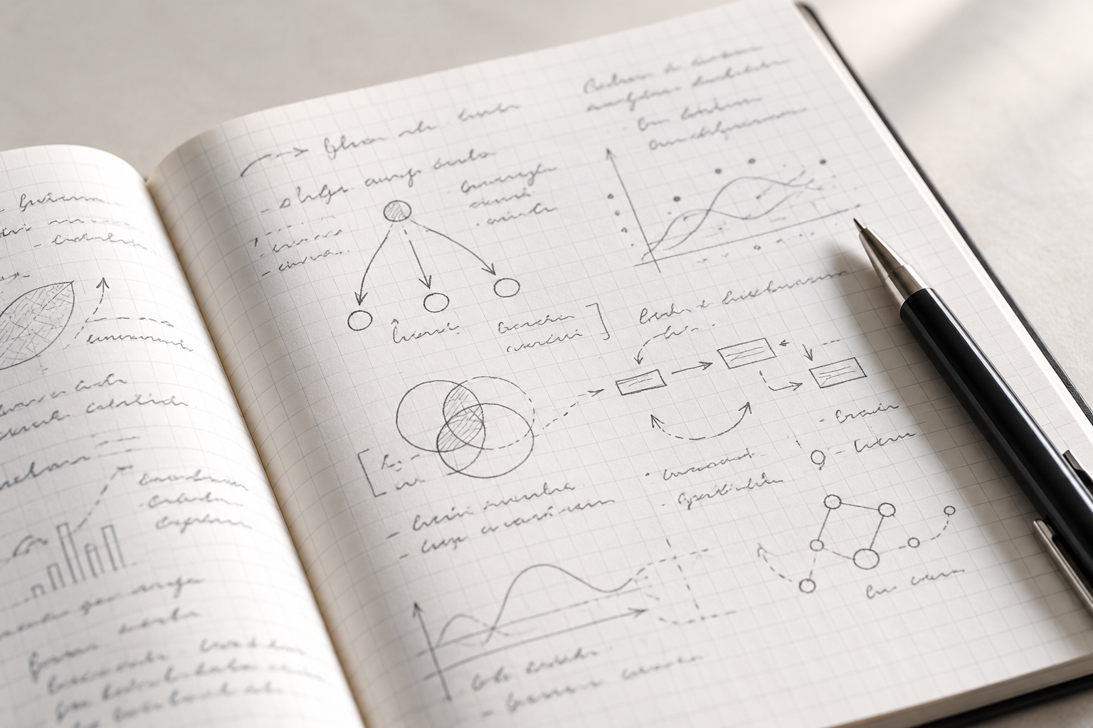 Research notebook and pen